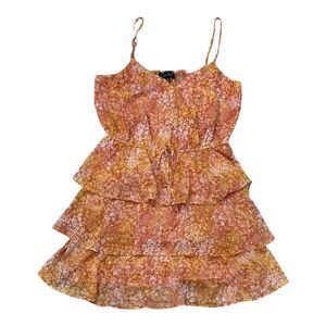 Trixxi Orange Floral Chiffon Tiered Mini Cami Dress M